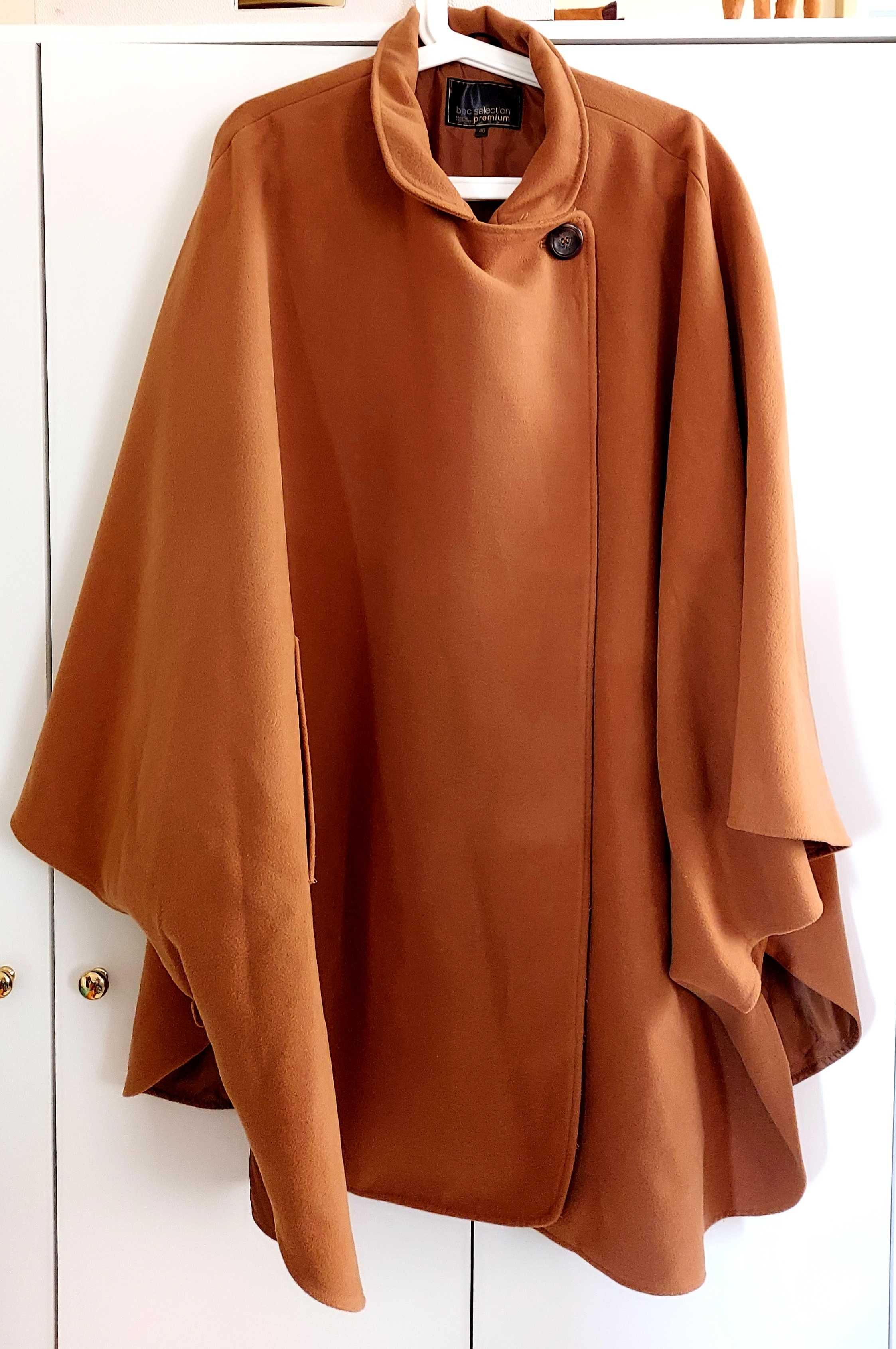 lux ponczo koniak karmel płaszcz flausz BPC PREMIUM collection 46 48