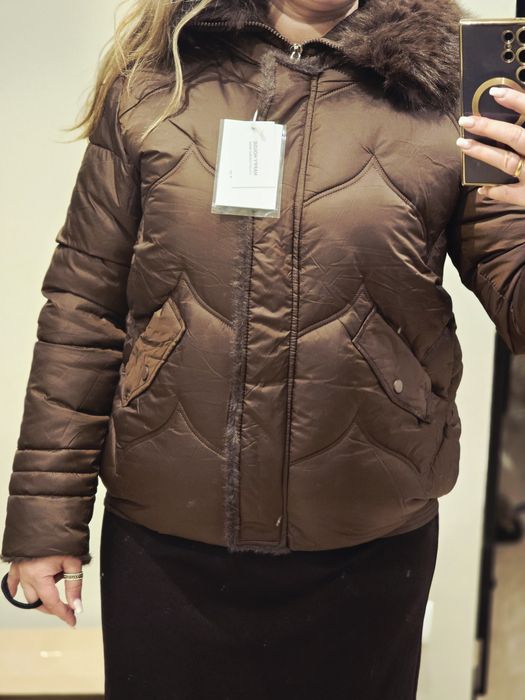 Kurtka zimowa czekoladowa kaptur obszyty futerkiem xl i 2xl