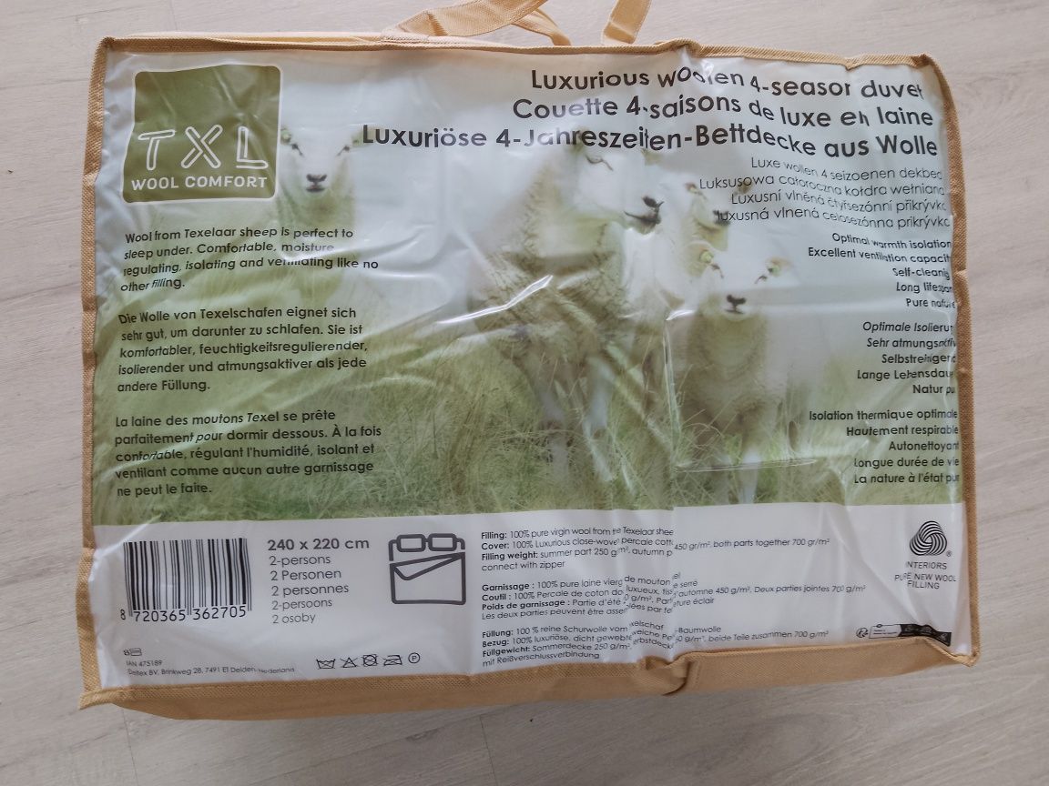 Kołdra z owczej wełny.