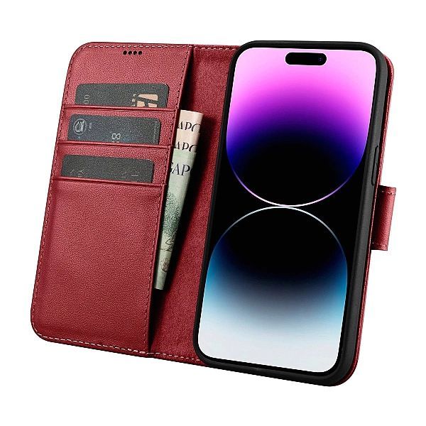 iCarer Wallet Case 2in1 etui iPhone 14 Pro skórzany pokrowiec z klapką
