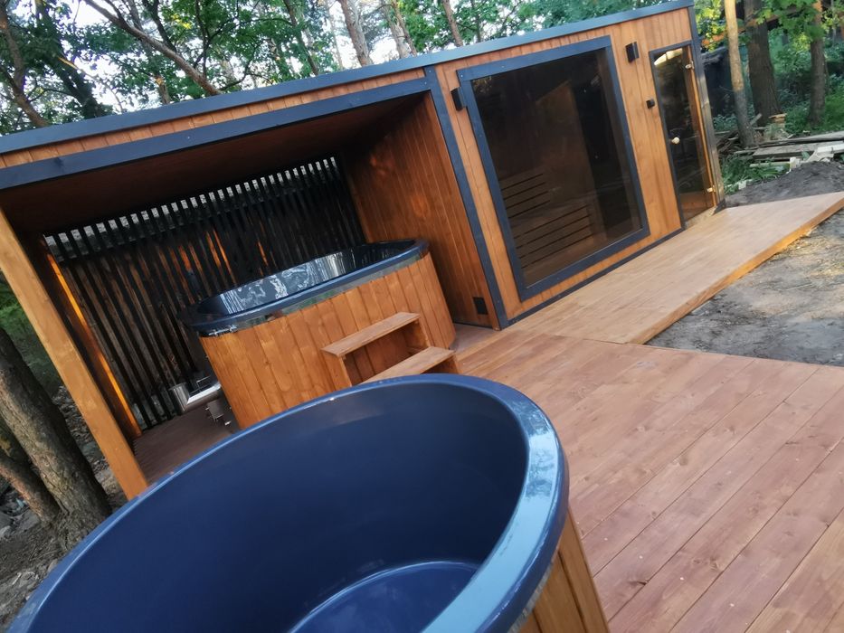 Sauna Ogrodowa Premium z tarasem,wiatą  6,5x2m Piec Sterownik Hit