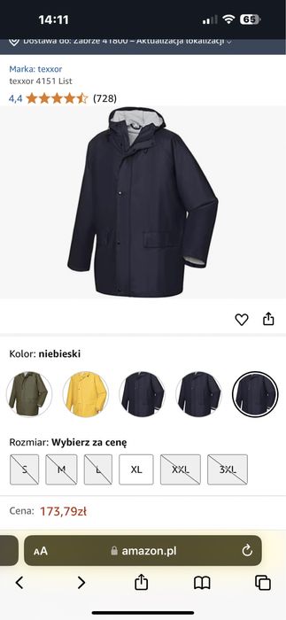 Wodoszczelna kurtka płasz przeciwdeszczowy teXXor rozm L nr 4151 List
