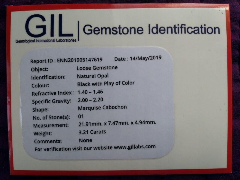 CZARNY OPAL 3D - Certyfikat GIL - VVS - WIDEO - 3.21 ct.