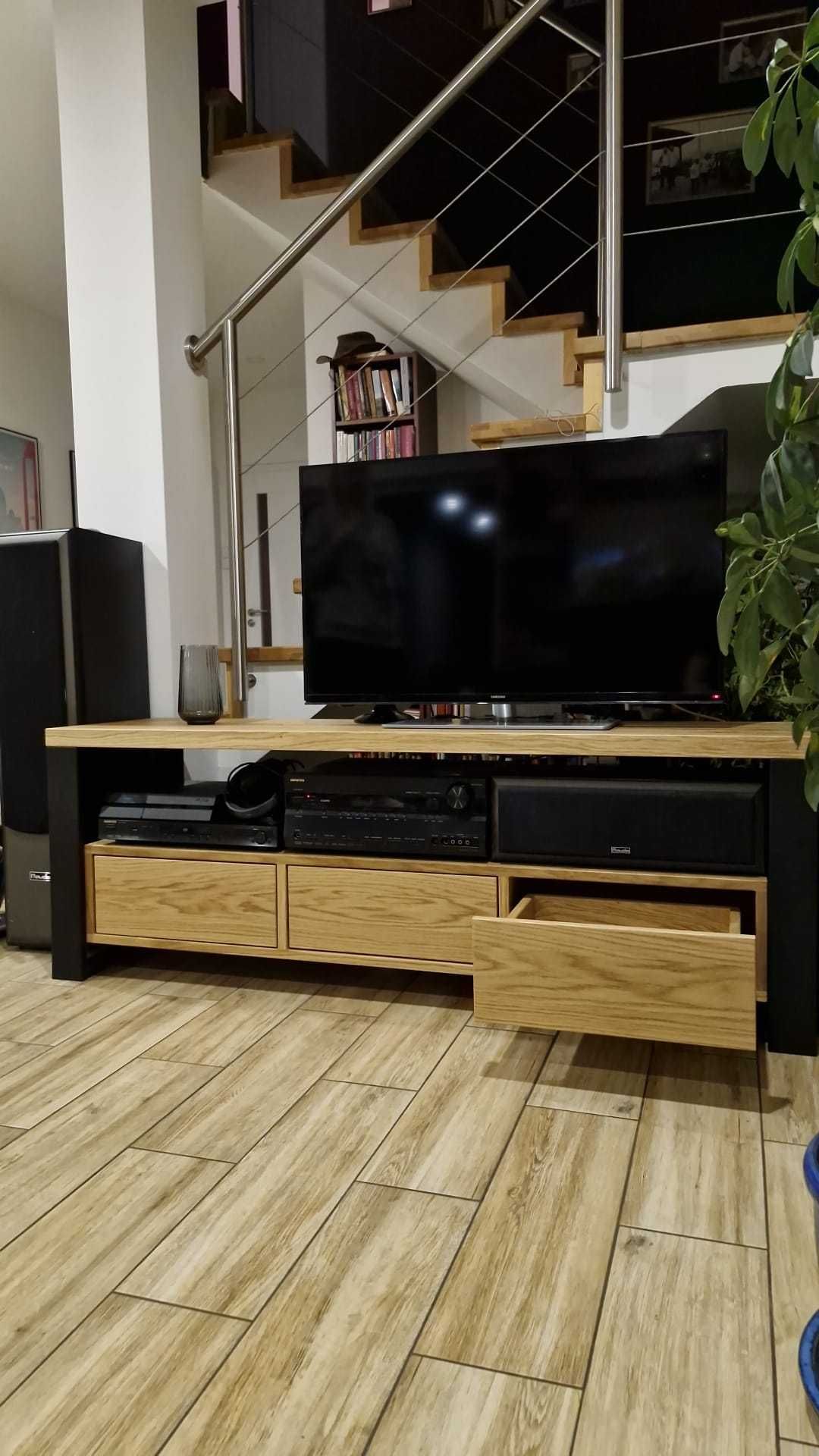 Szafka rtv pod telewizor loft z drewna dębowa