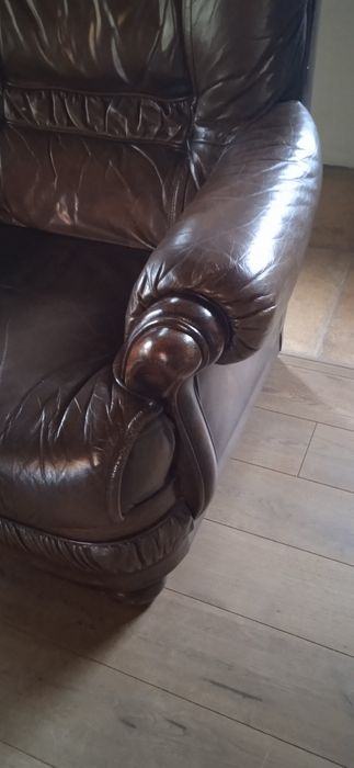 Wypoczynek. Skóra naturalna skandynawska, komplet - kanapa + 2 fotele