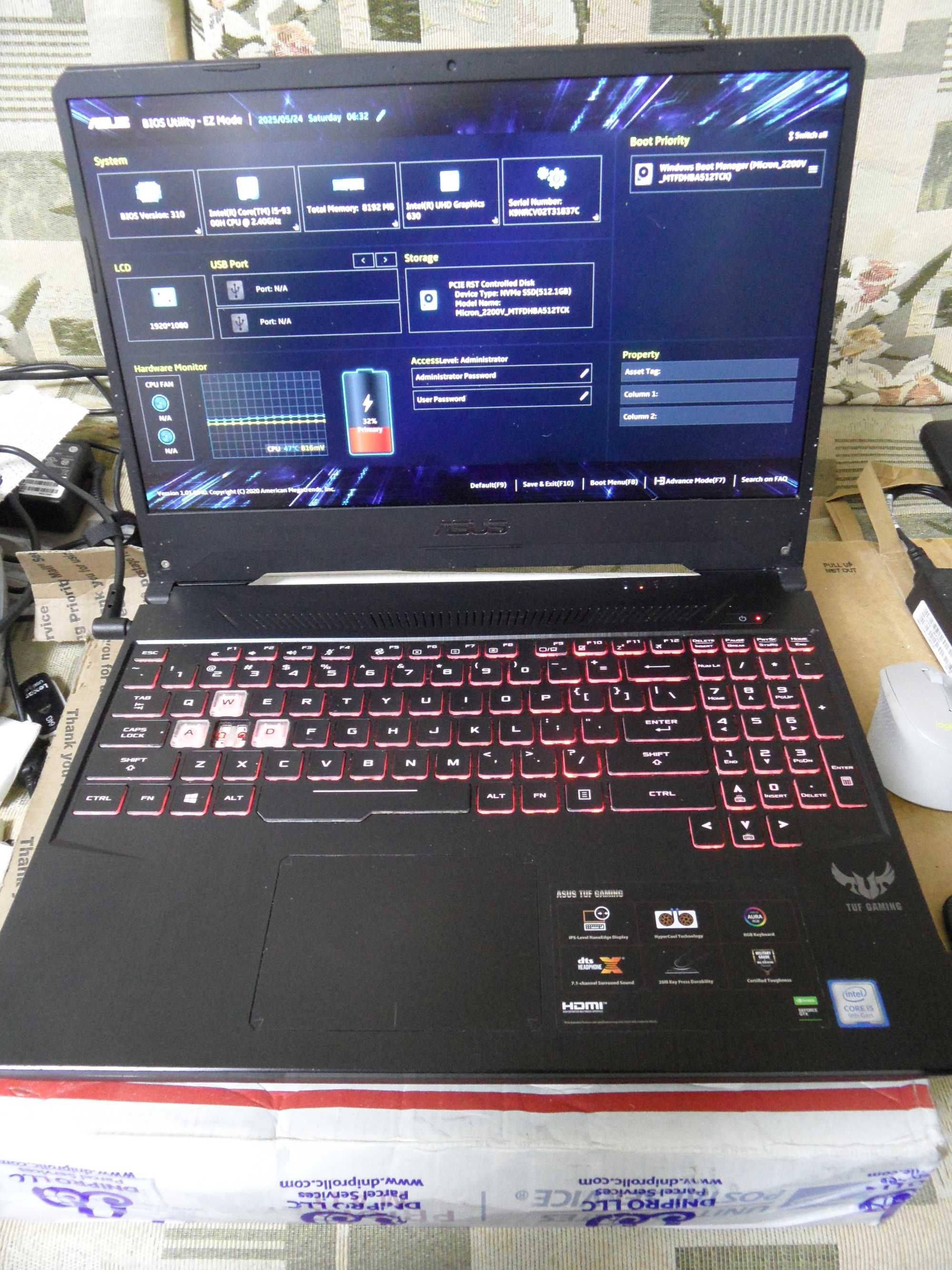 ASUS TUF FX505GT i5-9300H  8GB  512GB  1920x1080  GTX 1650 4Gb
