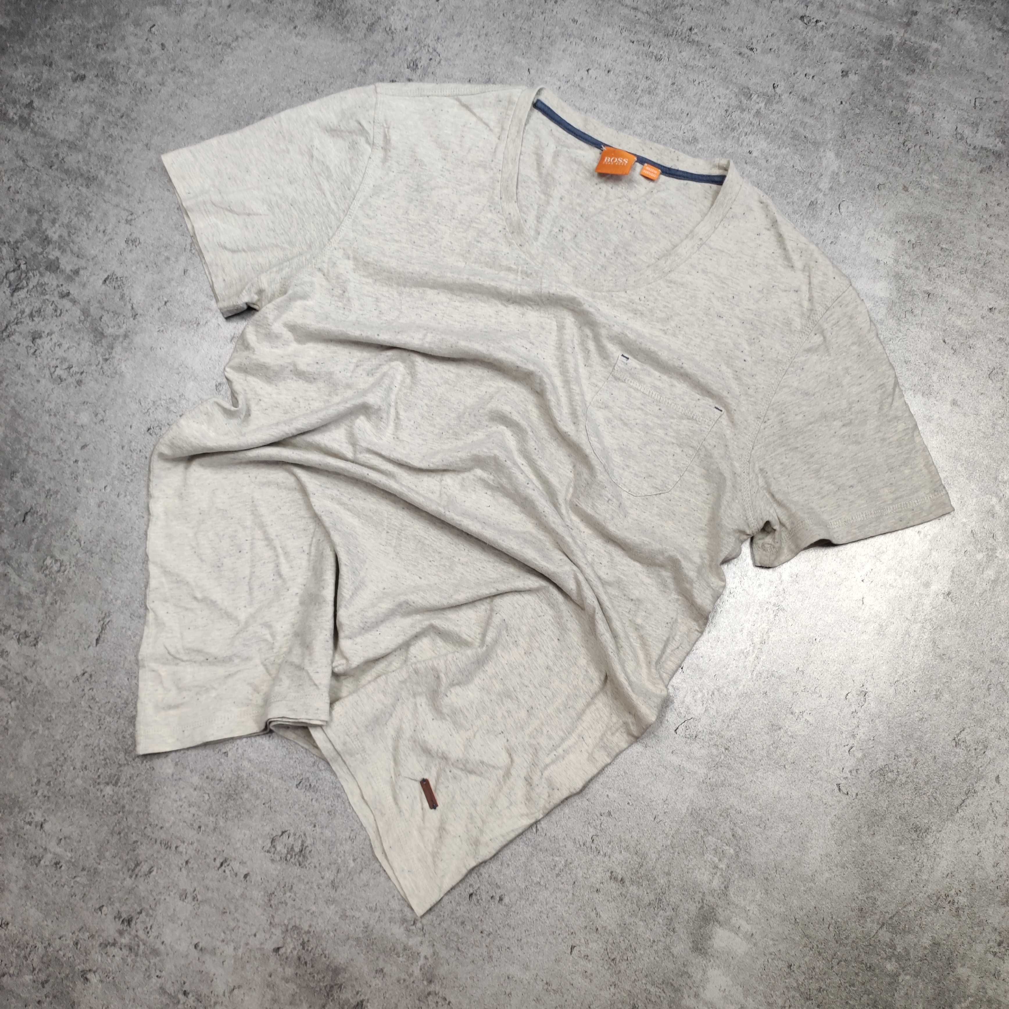 MĘSKA Premium Koszulka Hugo Boss Kieszonka Kremowa Orange Małe Logo