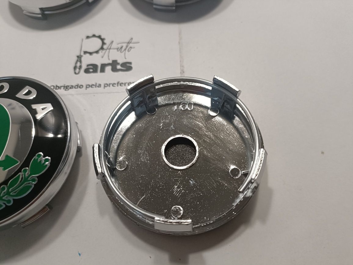 Conjunto 4 centros jante Skoda 60mm Verde/Preto