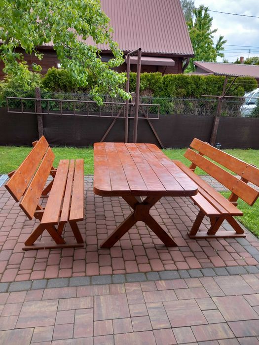 Stół i 2 ławki drewniane do ogrodu
