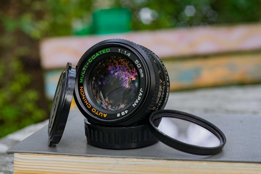 Auto Chinon Multi-Coated 50mm f1.4 Pentax PK obiektyw filtr