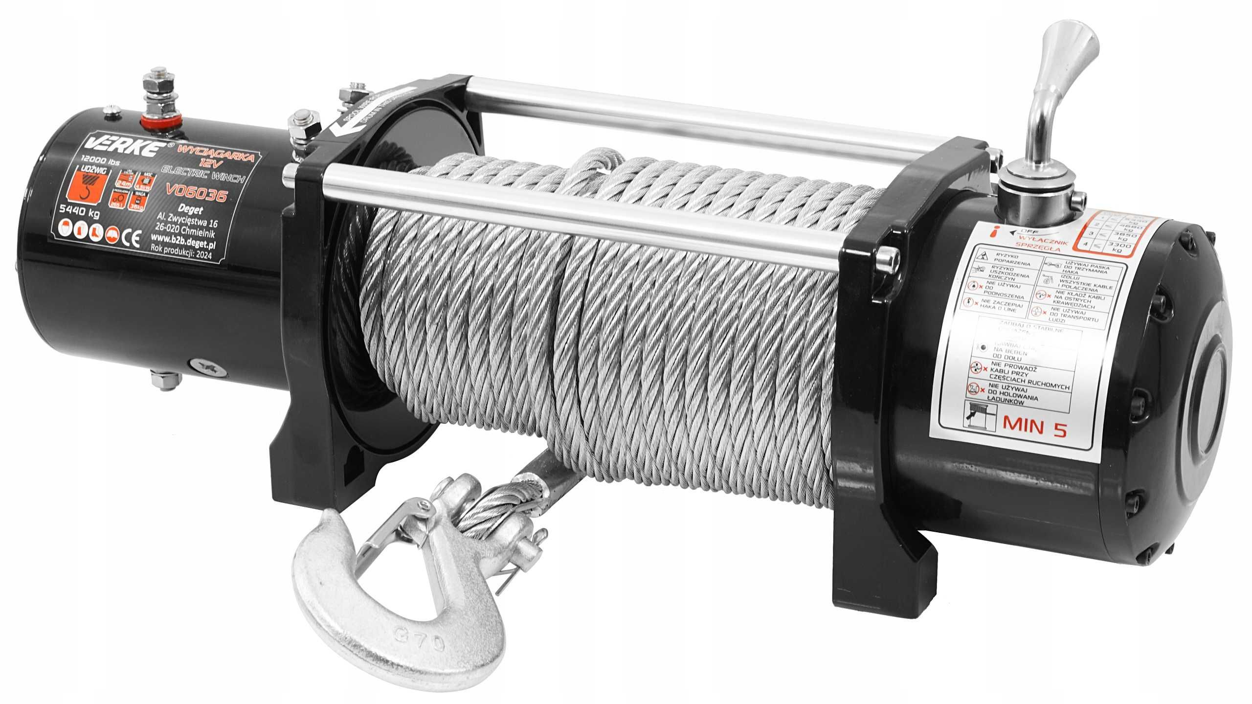 WYCIĄGARKA ELEKTRYCZNA 12V 5440KG Wciągarka Linowa Samochodowa 24M