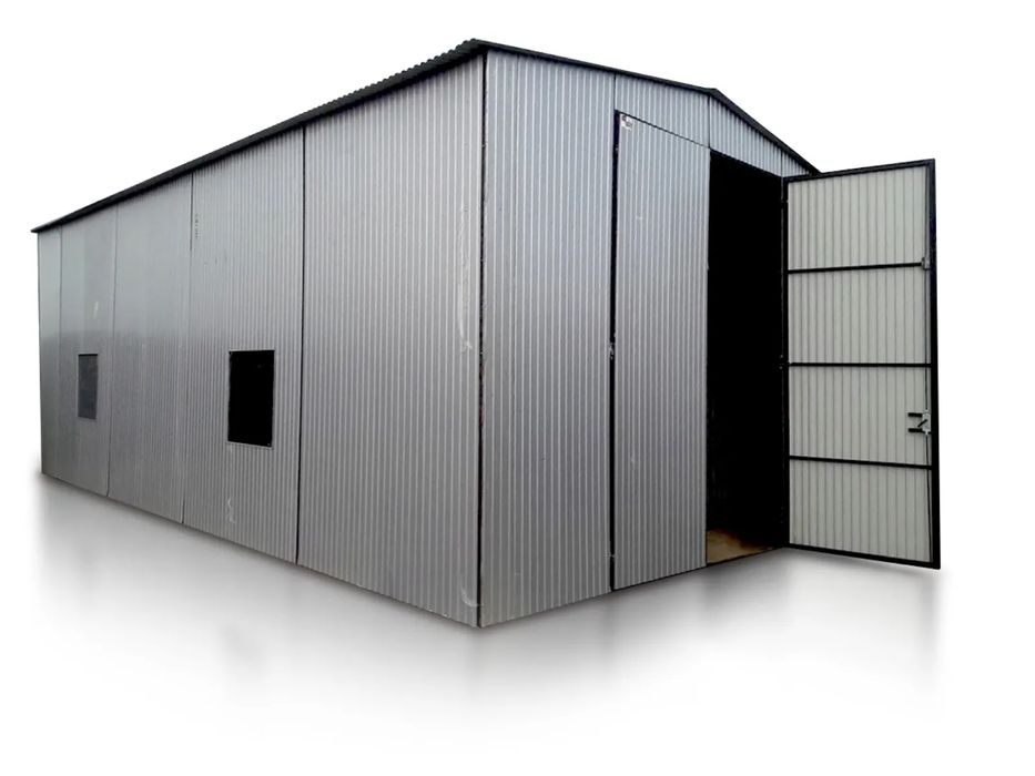 Hala 6x10 m - Dach dwuspadowy, Brama dwuskrzydłowa, Aluminium