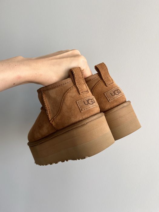 UGG Platform chestnut з натурального замшу угг платформ каштанові