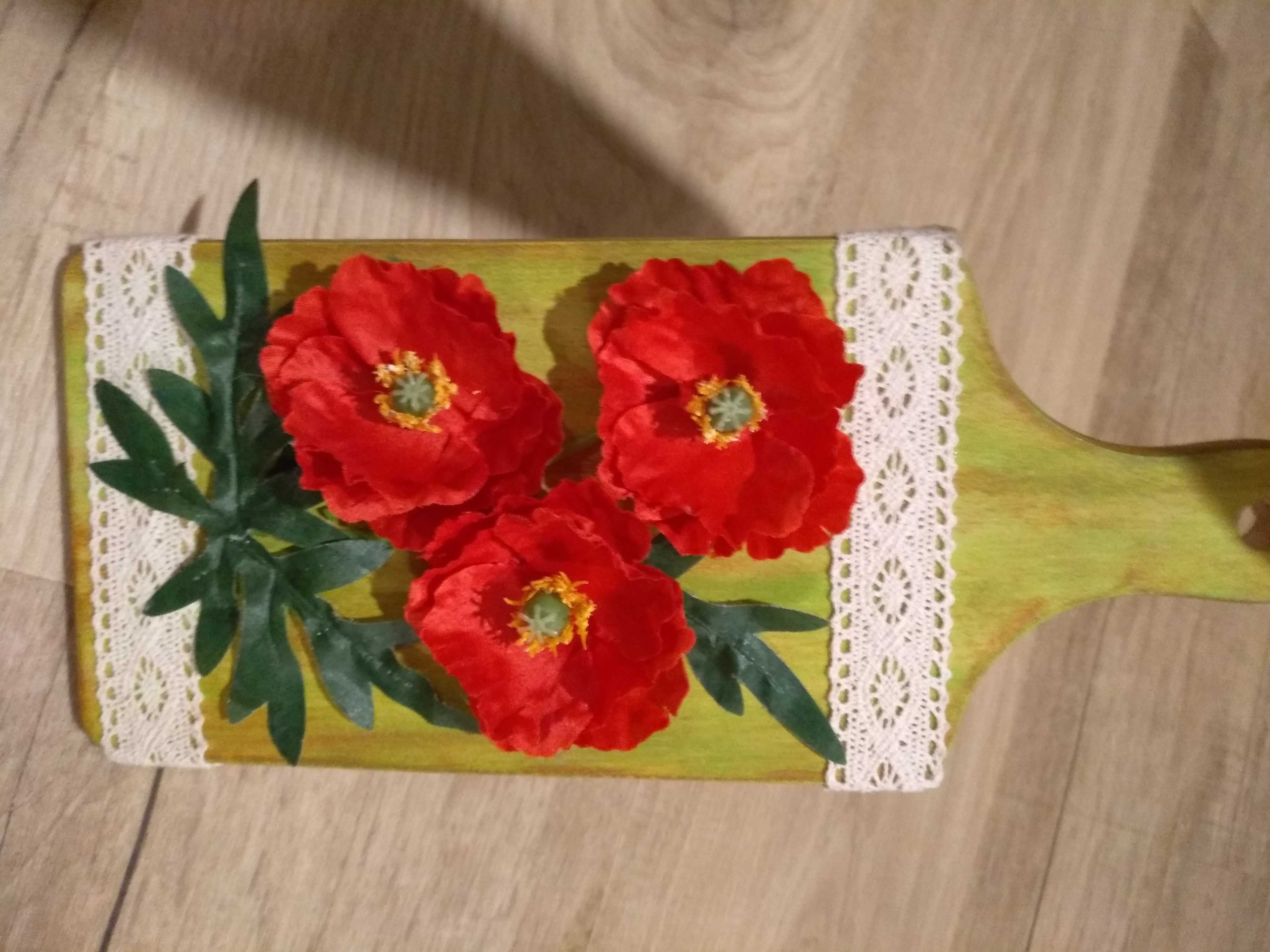 Deska kuchenna kwiaty koronka rękodzieło obrazek ozdobna