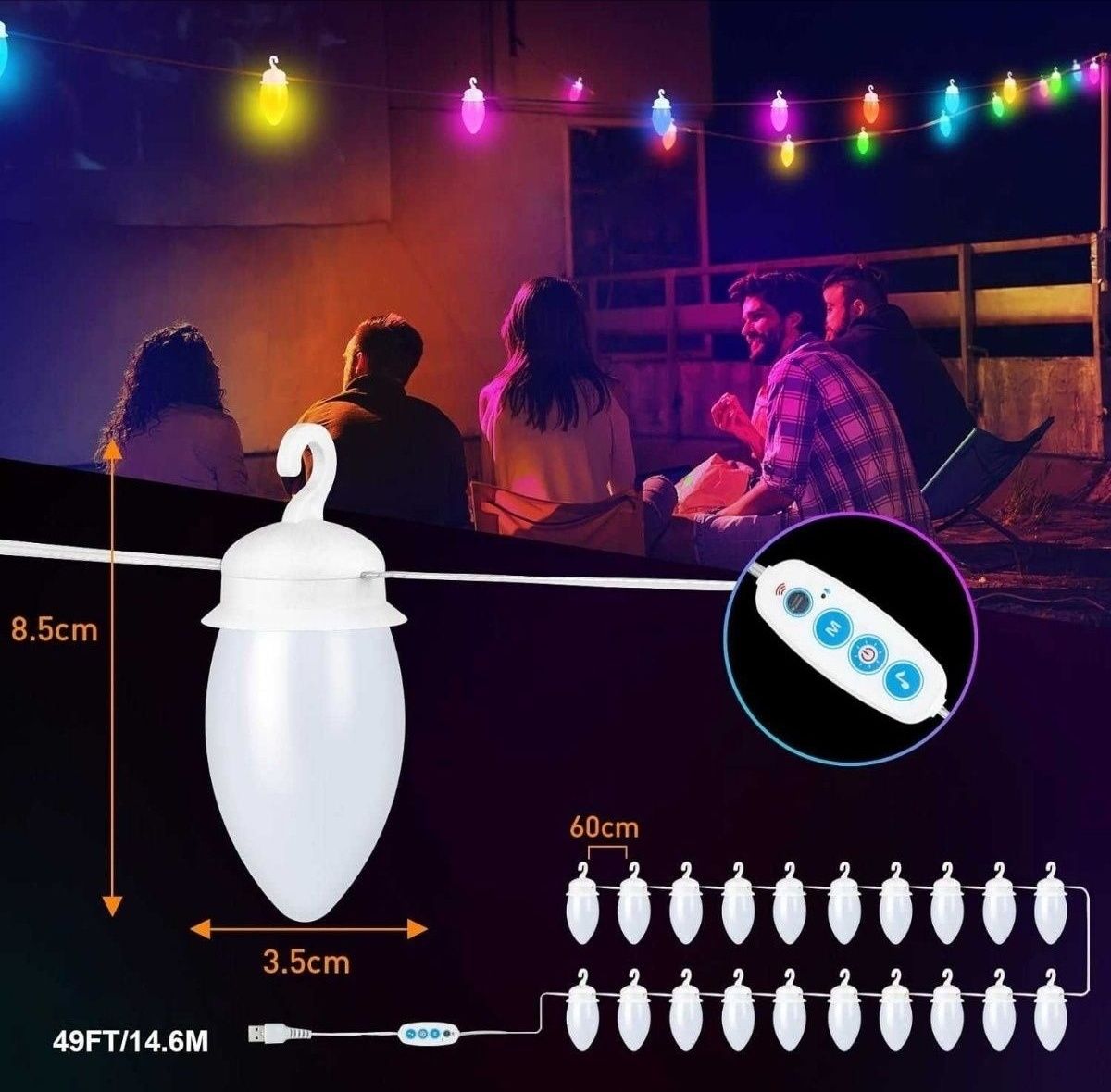 Girlanda świetlna RGB z pilotem, zasilanie z portu USB, 15 metrów IP65