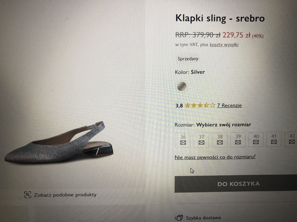 Czółenka Tamaris nowe srebrne 37/24,5 bez pięty