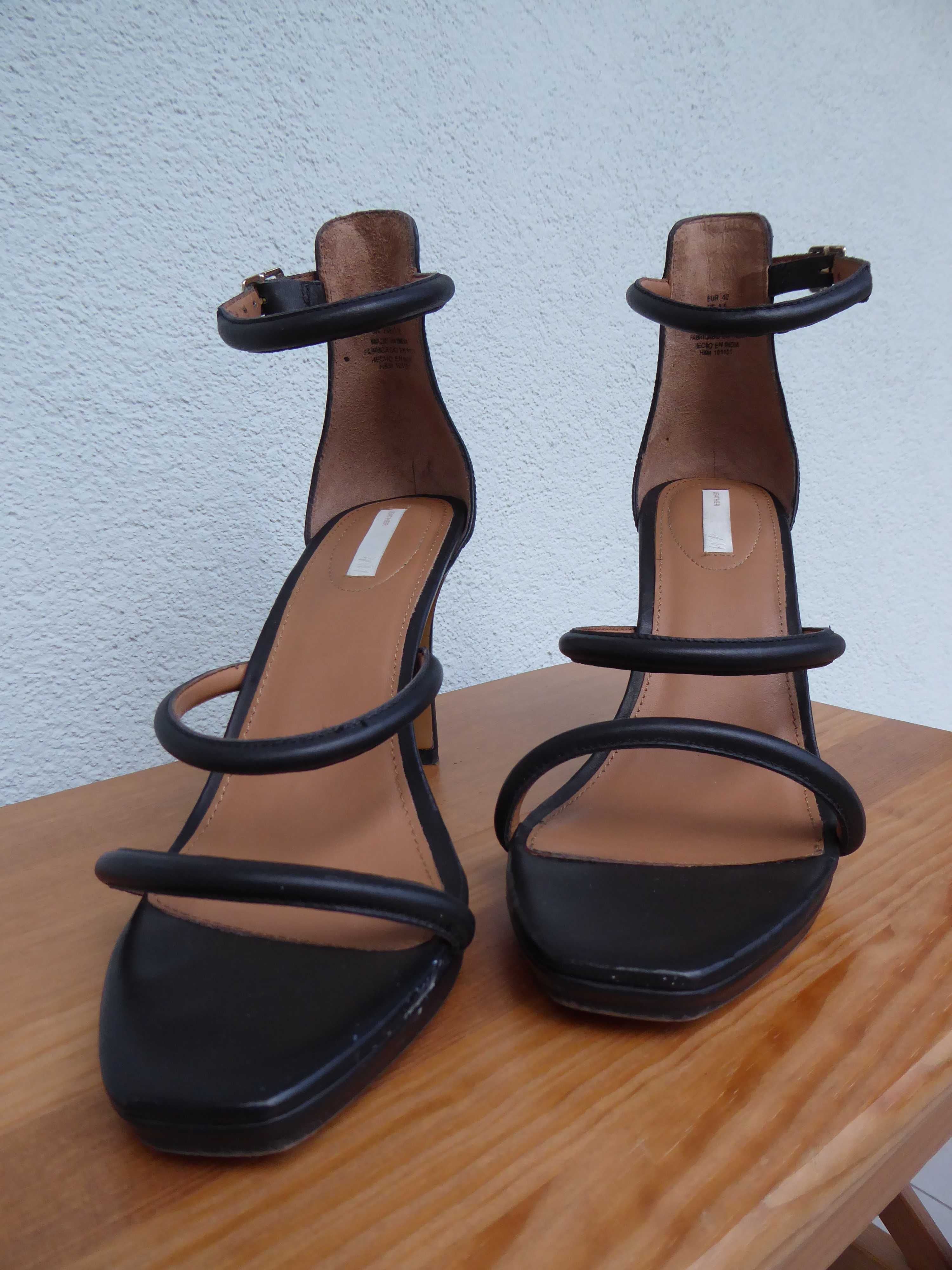 Eleganckie czarne sandały damskie rozmiar 40, skórzane