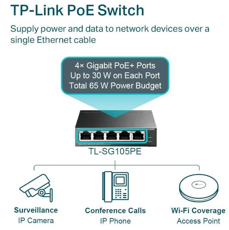 Switch TP-Link TL-SG105PE 5 Portas Gigabit PoE+