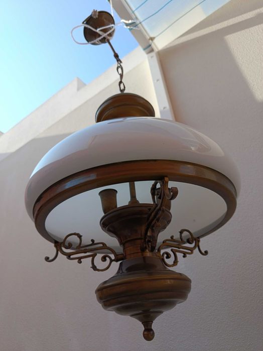 Candeeiro de Teto Suspenso Vintage - Estilo Clássico Latão e Vidro