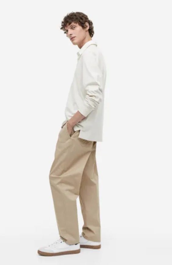 Bawełniane spodnie ze sznurkiem H&M Relaxed Fit S-M