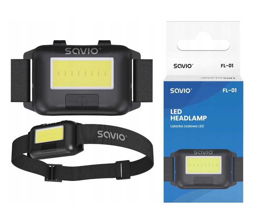 Latarka czołowa LED na baterie na pasku gumce SAVIO FL-01 polska firma