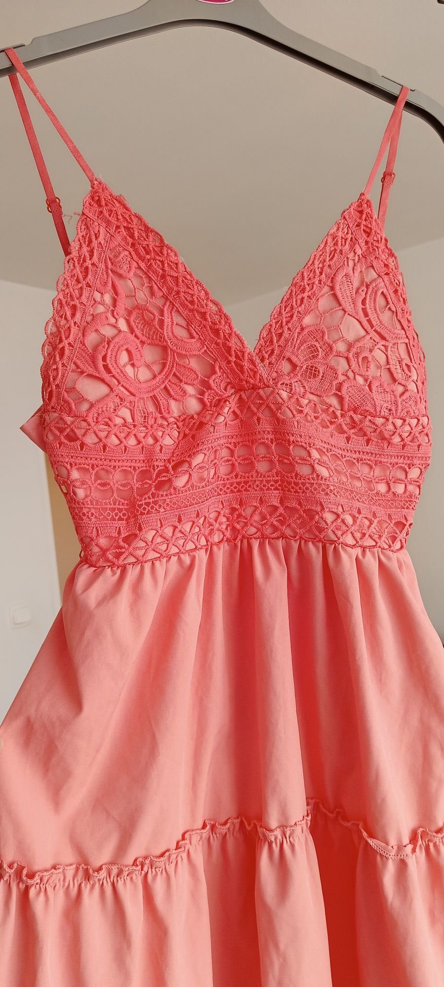 Letnia sukienka boho, letnia sukienka z ażurem wiązana na plecach