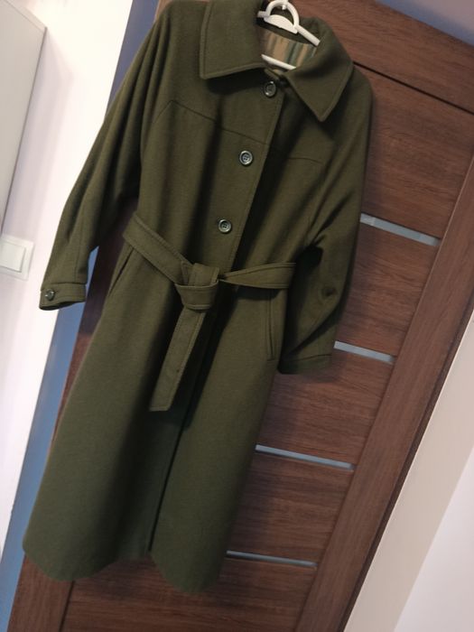Płaszcz zimowy wełna wełniany khaki zielony 40 L 38 M
