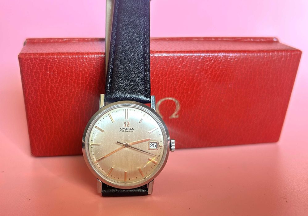 Zegarek „OMEGA AUTOMATIC” 24 JEWELS + pudełko. Lata 60 ubiegłego wieku