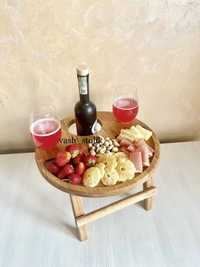 Дерев'яний винний столик з секціями, менажницею ручної роботи
