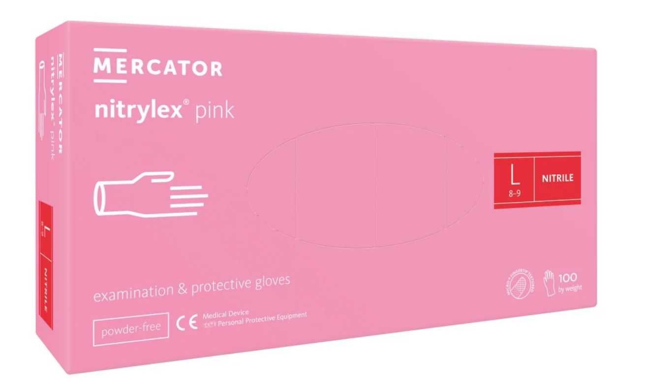 Rękawiczki Mercator nitrylowe Pink różowe rozmiar L bezpudrowe 100 szt