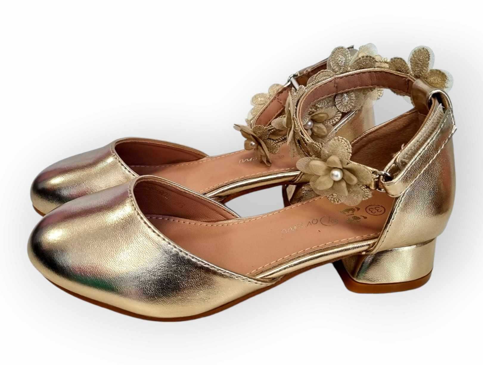 FLOWER buty okazjonalne złote gold wyprzedaż rozmiary 31 i 35