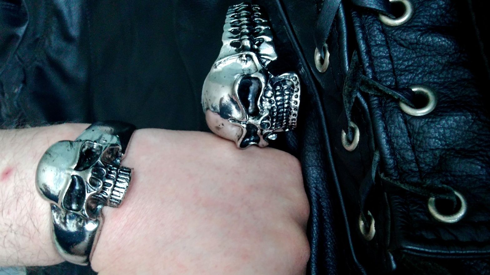 Masywna bransoletka czaszka chopper Harley styl moto rock metal gotyk