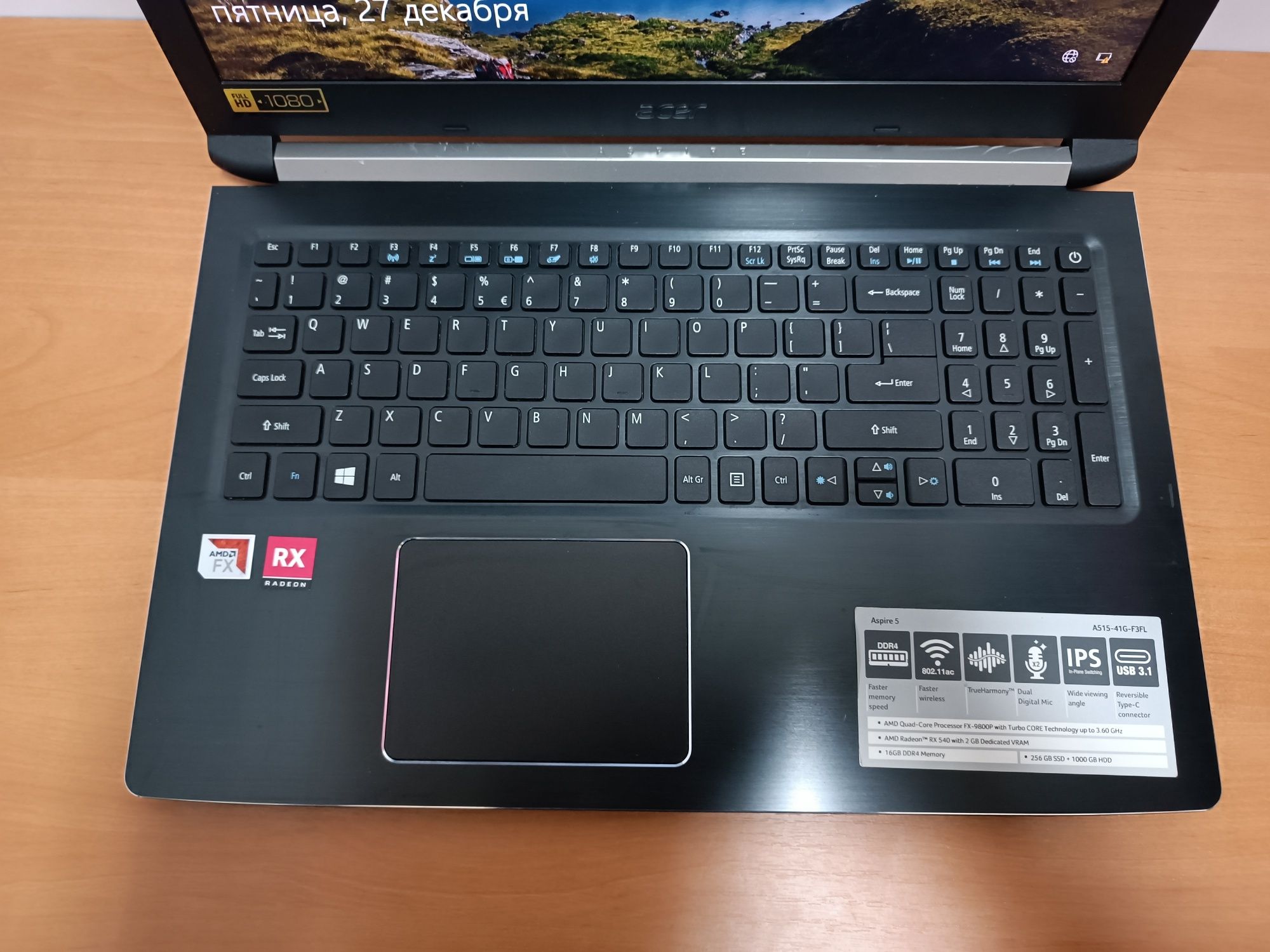 Игровой ноутбук ACER AMD FX 9800 16GB SSD 256GB +HDD 500GB RX540