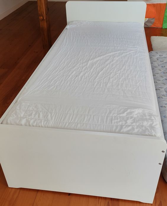 Cama solteiro, Estrutura cama c/estrado ripas, branco 90x200cm, bom es