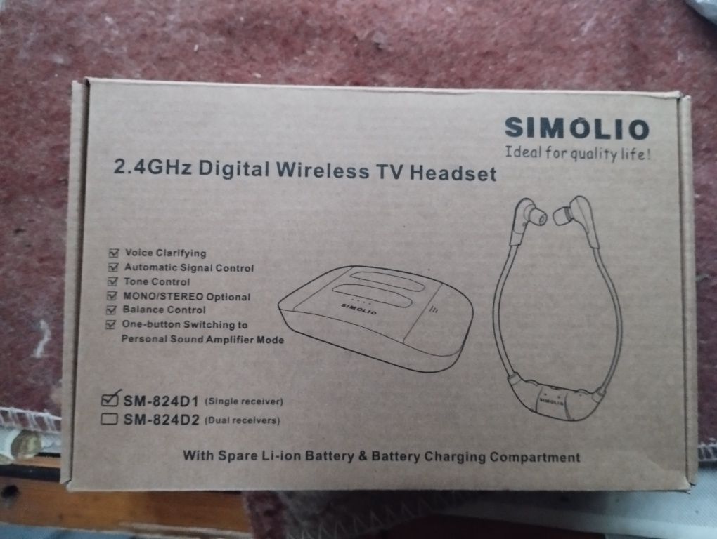 Simolio 2.4Ghz Digital Wireless TV Headset