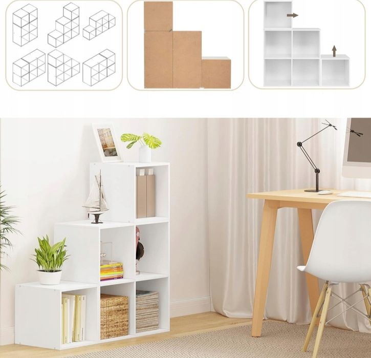 Regał organizer półka wolnostojąca 6 przegródek regał kostkowy Biały