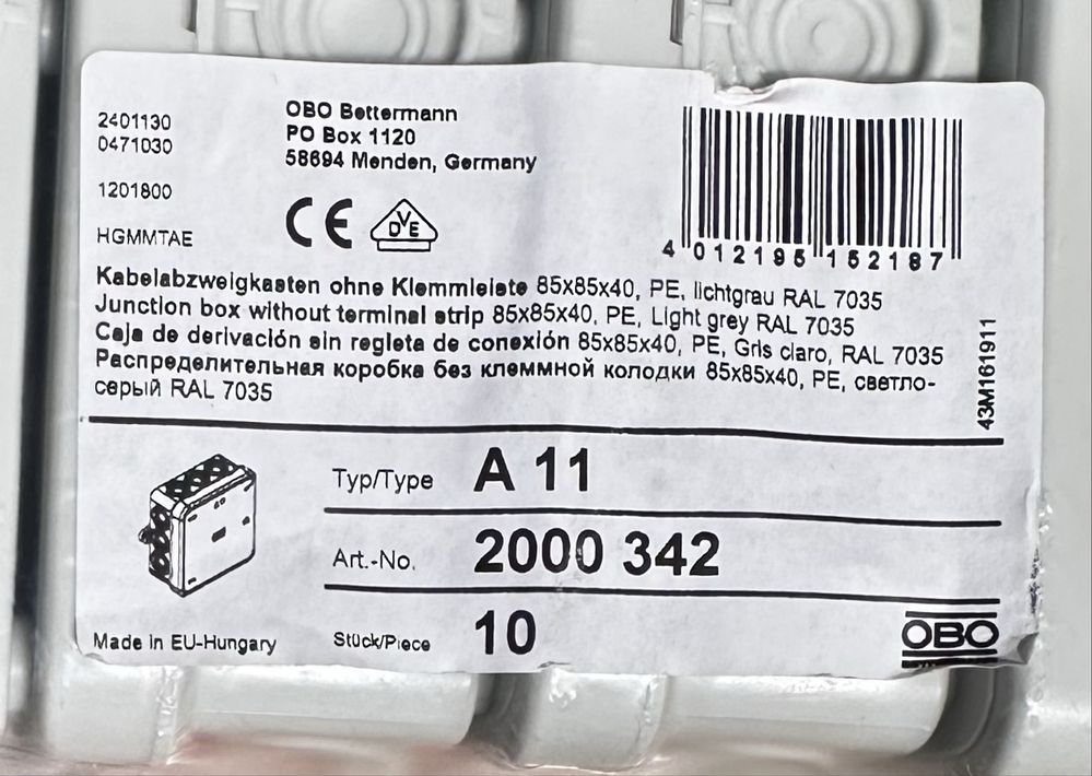 Puszki rozgałęźne OBO A11