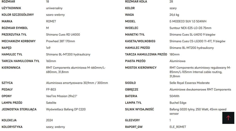 E-bike Romet e-Modeco SUV 1.0 504 WH, rozm. 19 cali, raty o%