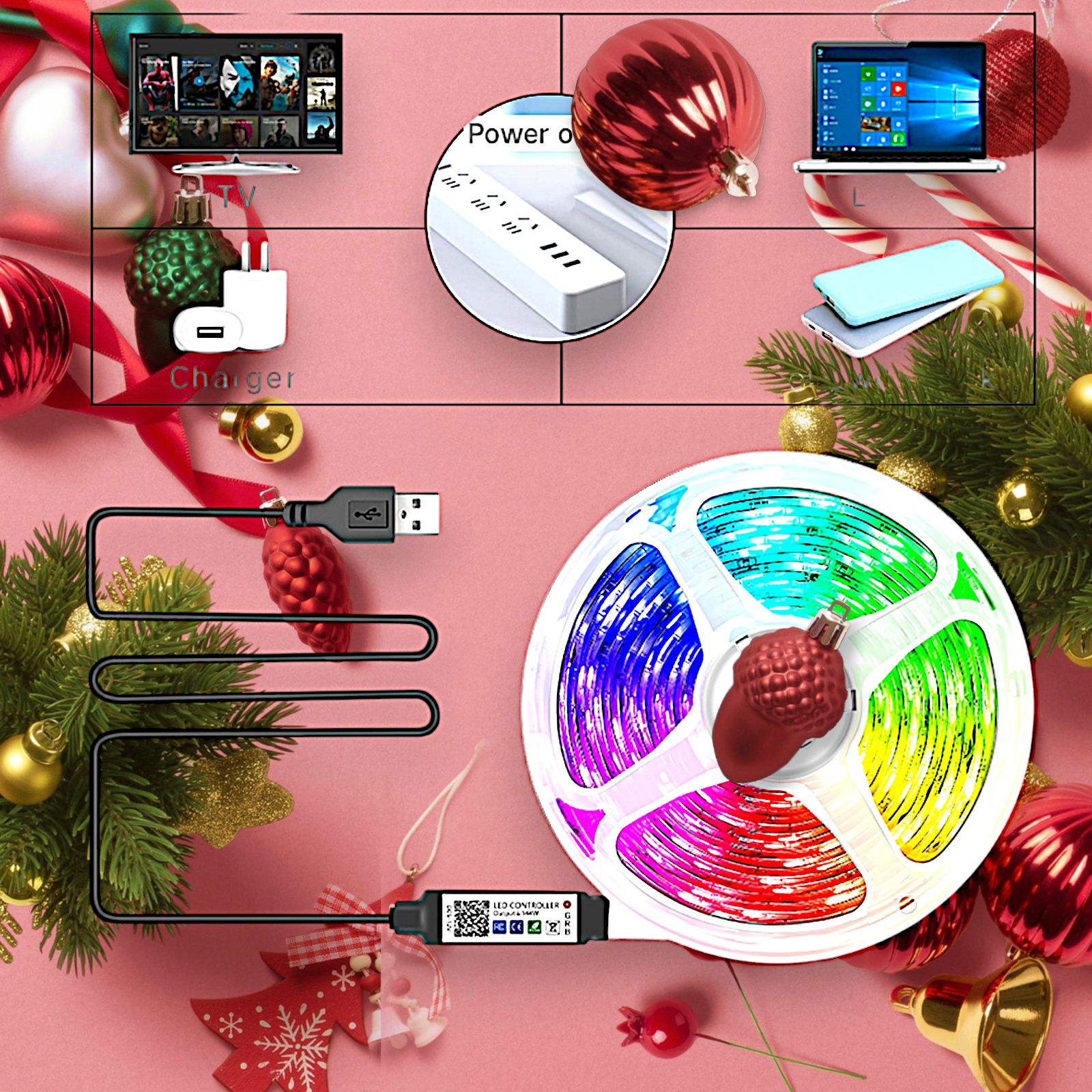 LED лента новогодняя цветная Bluetooth управление