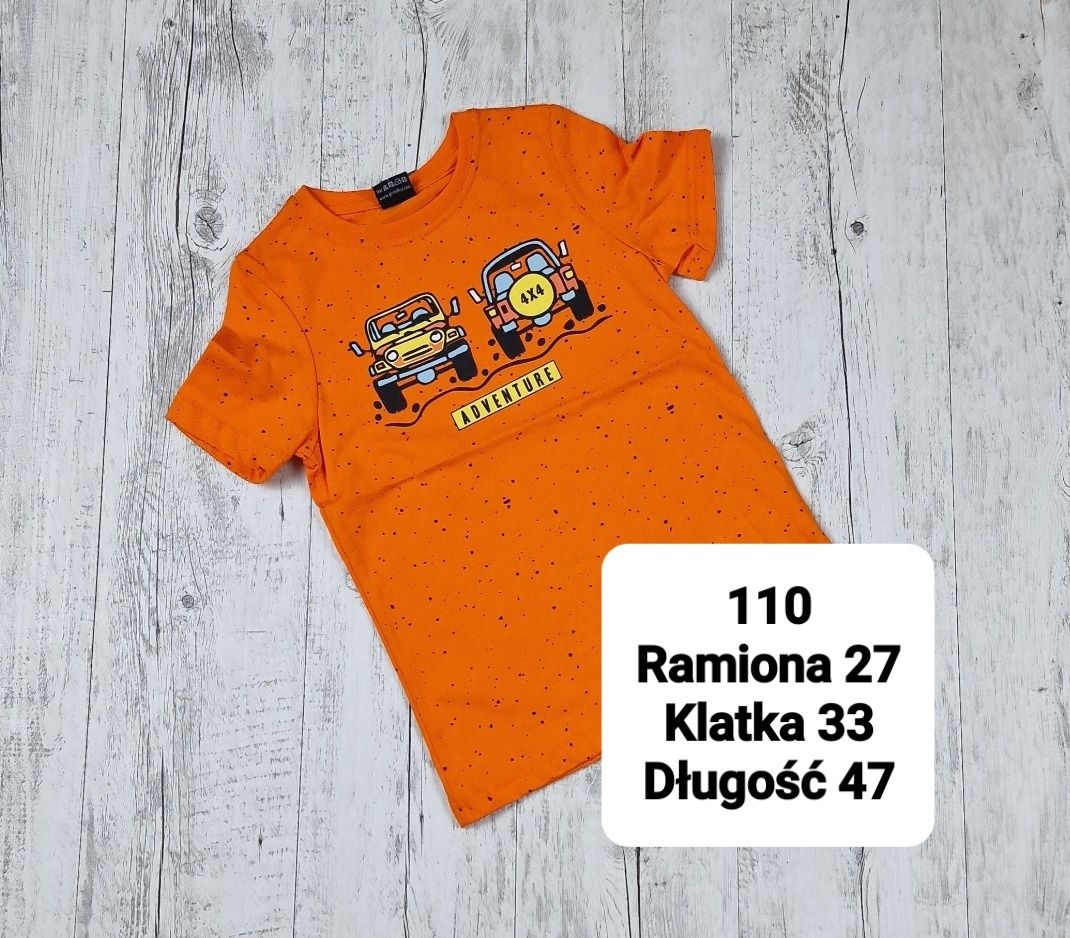 Koszulka 110 chłopięca bawełniana tshirt gt pomarańczowa auta