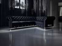 Narożnik Chesterfield Ludwik 5 osobowy 260x180cm czarny kryształki