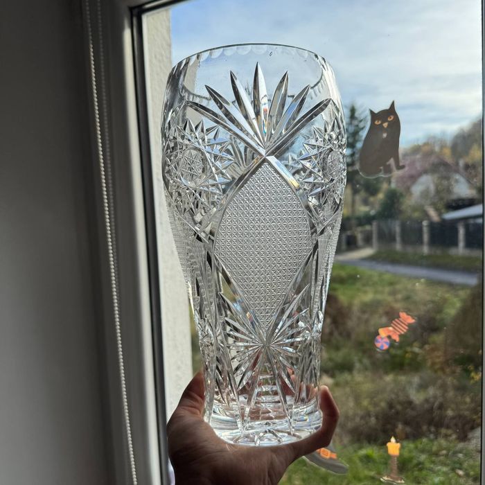 Wazon kryształowy Huta Julia PRL Bogaty Szlif