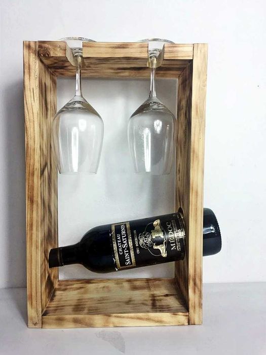 DREWNIANY stojak, wieszak na wino, półka, 0202