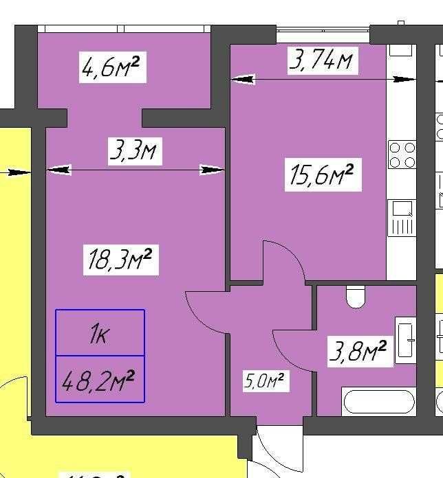 Велика 1к. квартира з чорновим ремонтом в ЖК Паркове Містечко_M