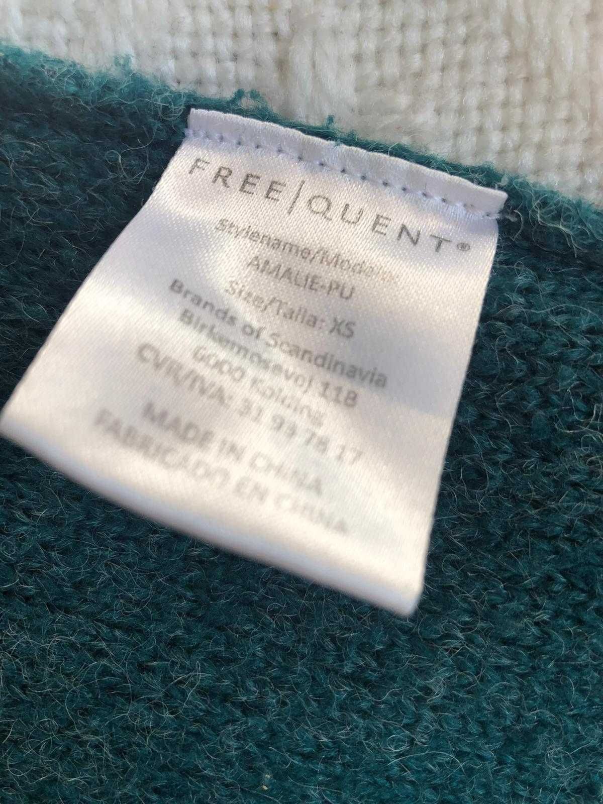 Szmaragdowy wełniany akrylowy sweter damski Freequent XS 34 6 retro