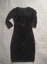 Welurowa sukienka mała czarna, efektowne plecy r. S River Island
