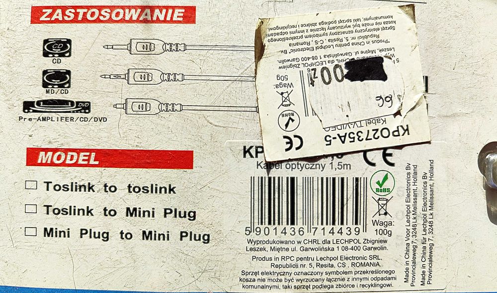 Przewód optyczny 1.5m Optical