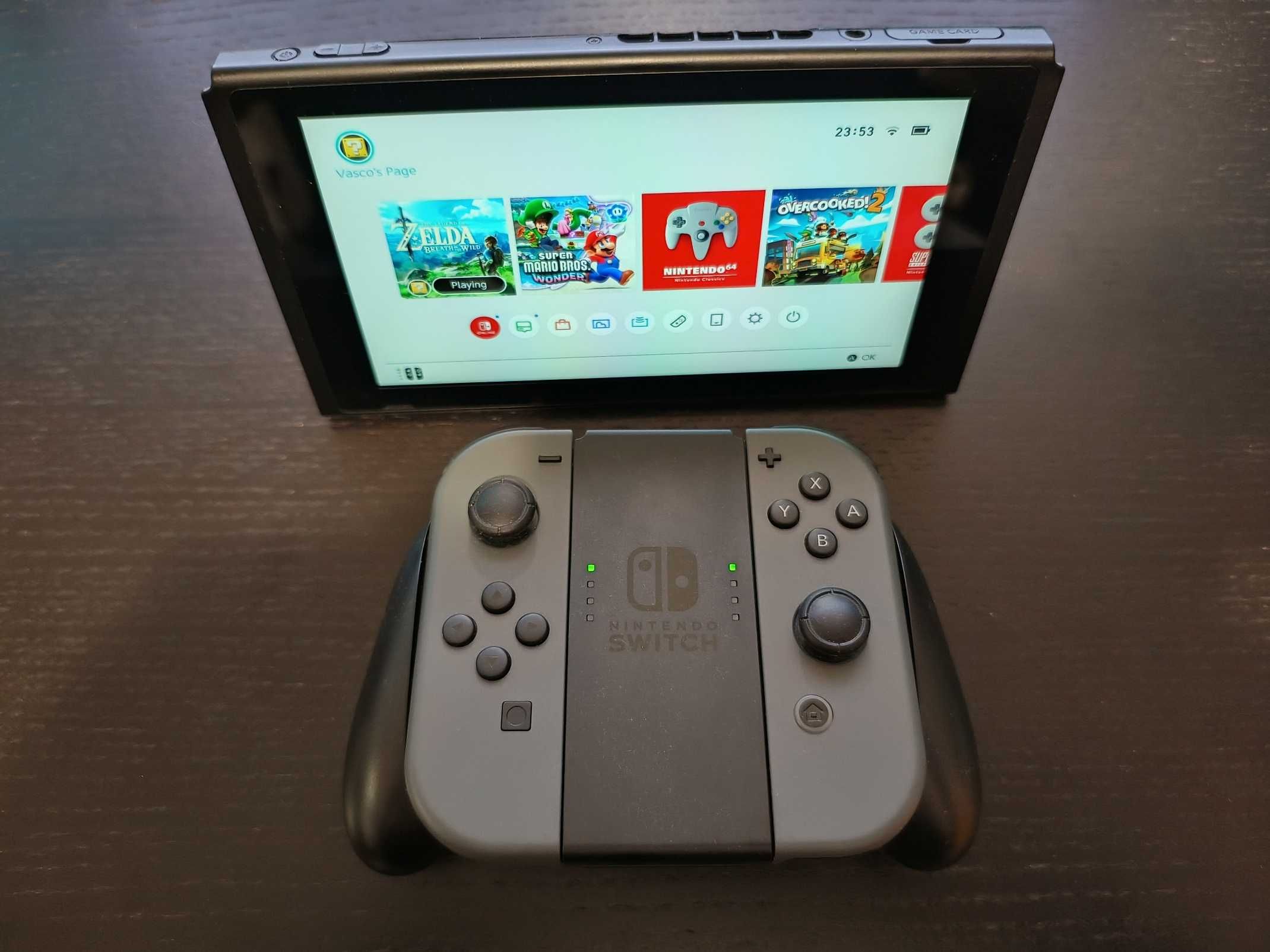 Nintendo Switch V1 preto/cinza + todos os acessórios, excelente estado