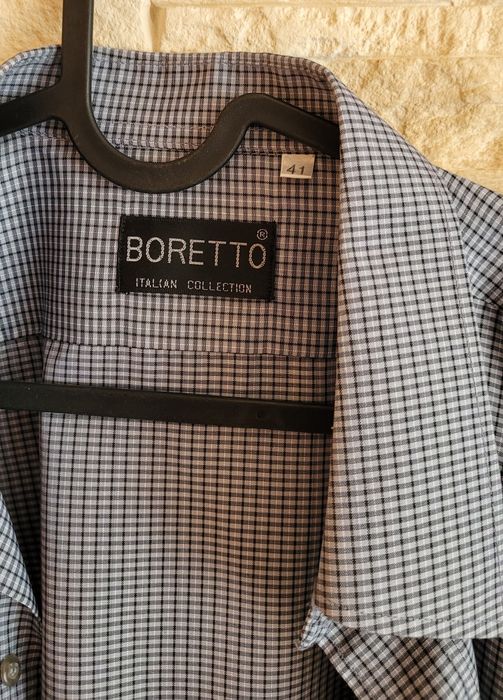 Męska koszula w kratkę szaro stalowoniebieska Boretto 41