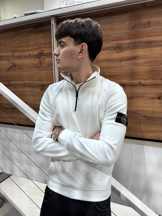 Чоловічий світшот/зіп худі/кофта Stone Island чорний/білий